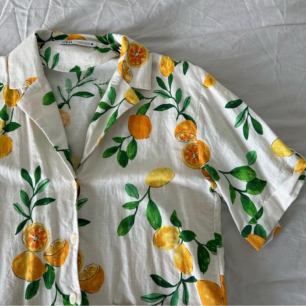 Zara Lemon Button Down Tunic